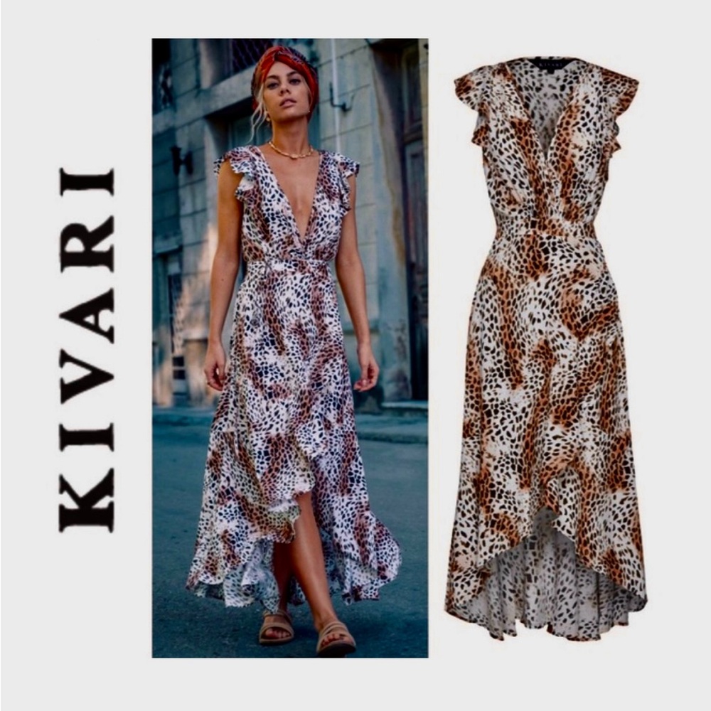 Kivari Zephyr White Leopard Print Maxi Dress